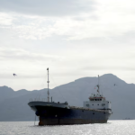 A vessel in the Strait of Hormuz, off the coast of Oman’s Musandam province, April 12, 2026. REUTERS/File Photo