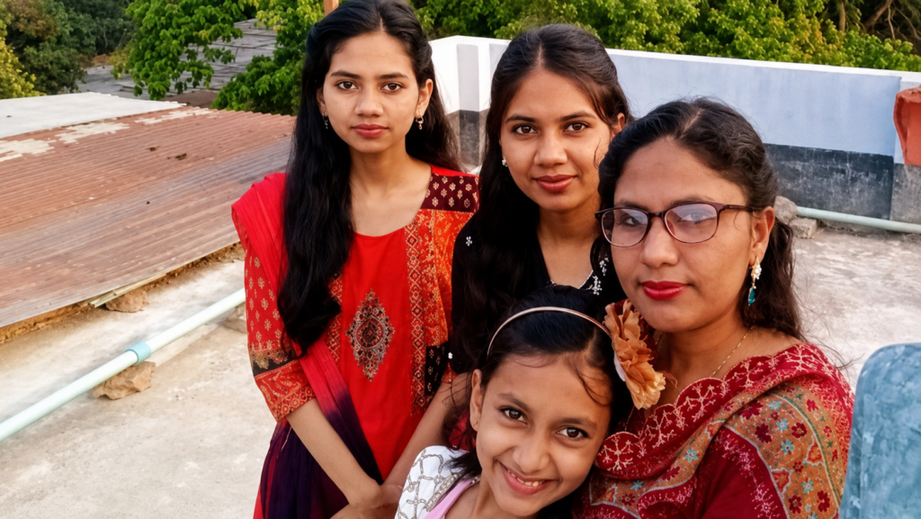 A photo of the mother and her three daughters was sourced from FB
