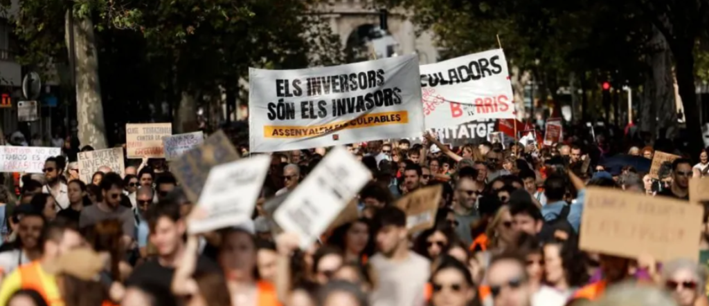 One of the first protests started in Valencia (pictured), in the west of Spain