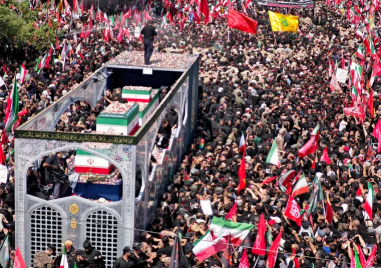 Mourners pay final respects to Khamenei during the third day of his funeral ceremonies in Tehran [Majid Saeedi/Getty Images]