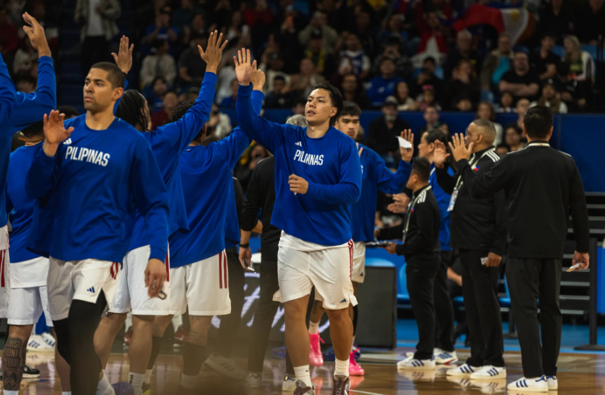 Gilas Pilipinas’ Dwight Ramos during the pregame introductions against Australia in the Fiba World Cup Asian Qualifiers in Perth.–FIBA PHOTO