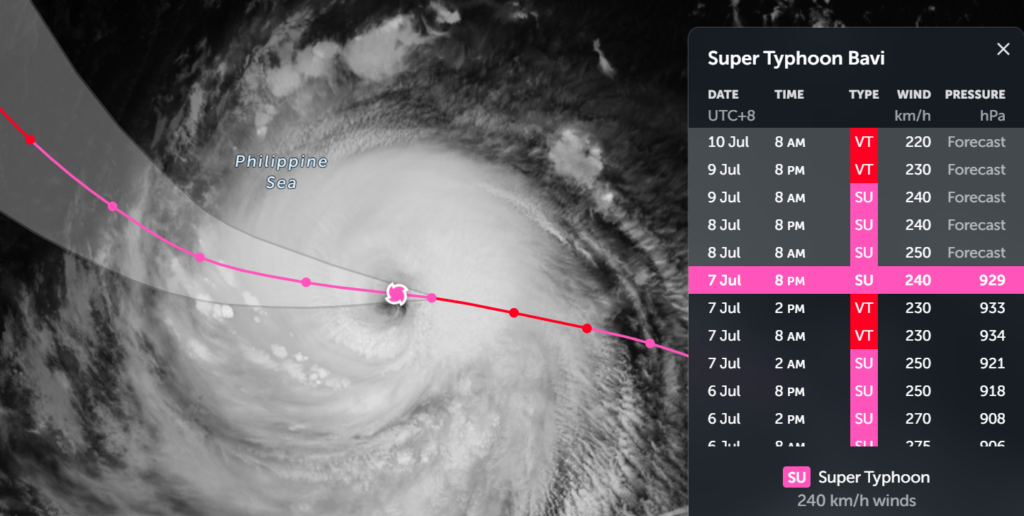 Super Typhoon Bavi, Papasok na sa PAR Bilang ‘Inday’ / PHOTO FILE Zoom Earth