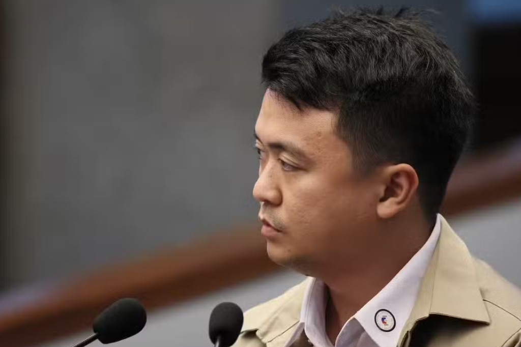 National Bureau of Investigation Cyber Investigation Senior Agent John Mark Calilung takes the stand at the Senate plenary hall during Day 2 of the historic impeachment trial against Vice President Sara Duterte in Pasay City on July 7, 2026. Calilung testified for the prosecution regarding the forensic authentication of livestreamed videos containing Duterte’s alleged threats against national officials. INQUIRER PHOTO / NIÑO JESUS ORBETA