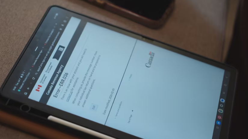 Alex Pilon's tablet displays an error message that appears whenever he attempts to log into his Canada Revenue Agency (CRA) online account. (Photo: Marc Doucette/CBC)